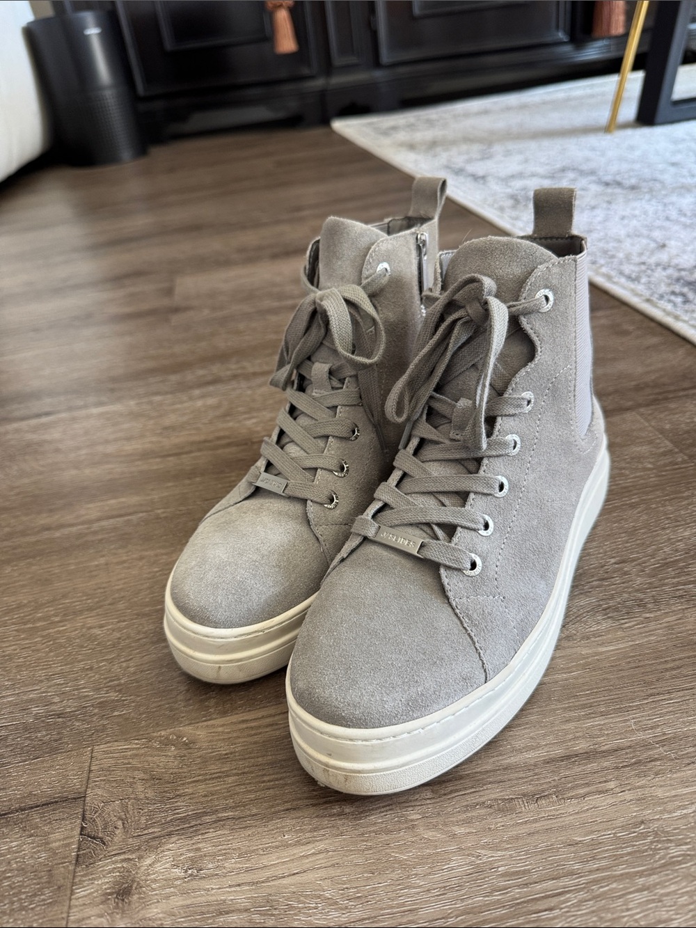 J Slides Platform Gray Suede High-Top Sneakers